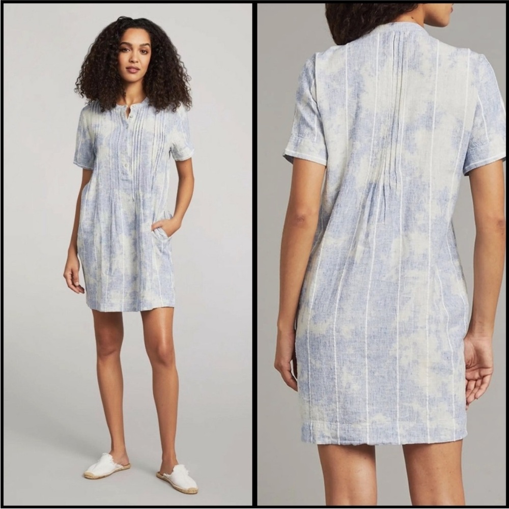 Faherty Gemina Blue Sky Linen Dress Pockets
